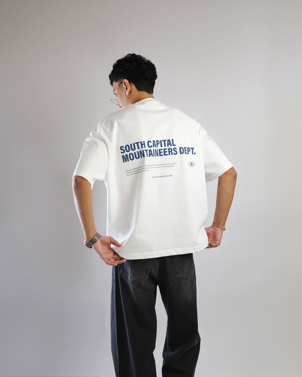 White tee with mountaineers lettering