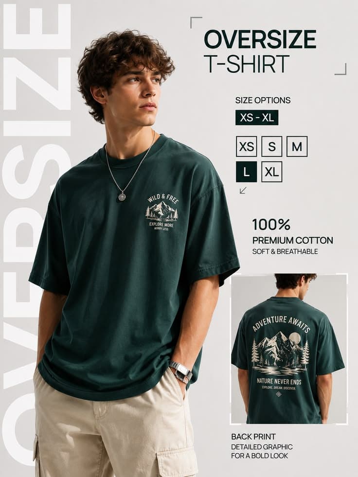 Forest-green tee with a mountain crest print