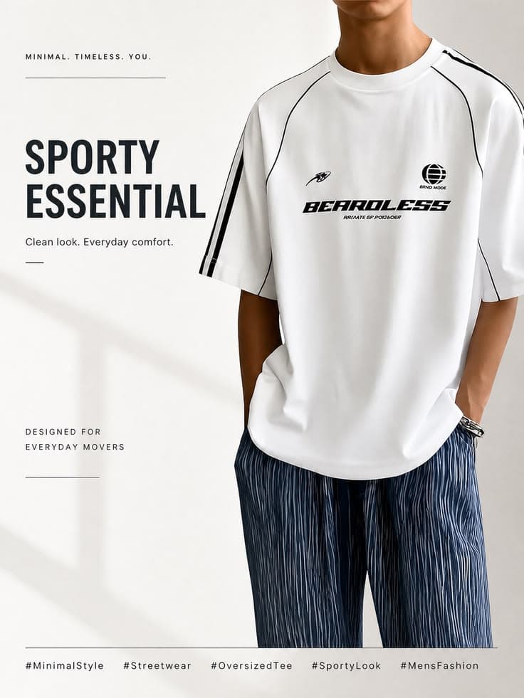 White sporty tee with contrast piping